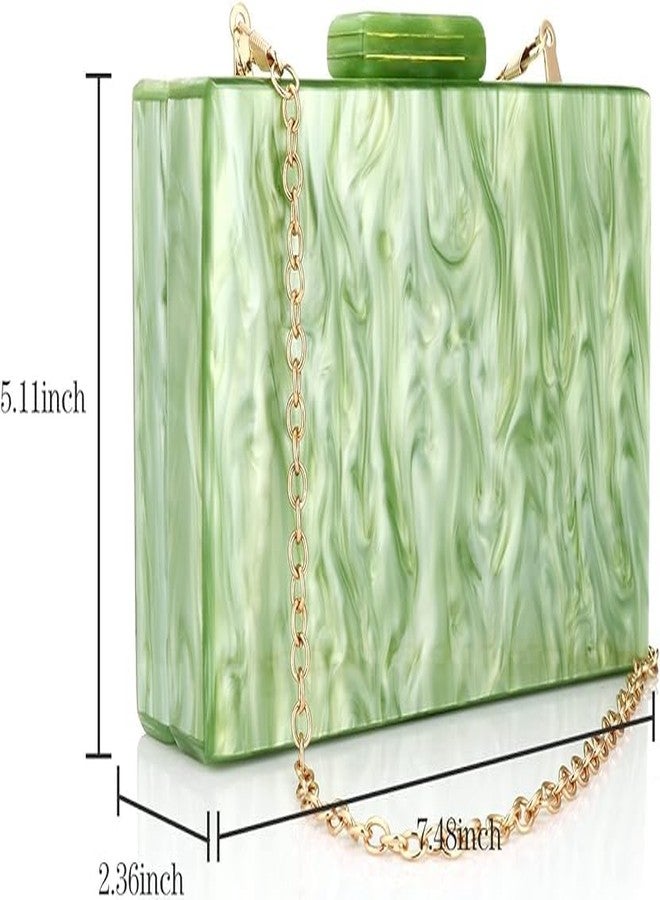 Simcat Marbling Green Acrylic Evening Bag Lady Clutch Purse Elegant Party Box Clutch Crossbody Bag for Prom Banquet Daily (Green) - Image 4